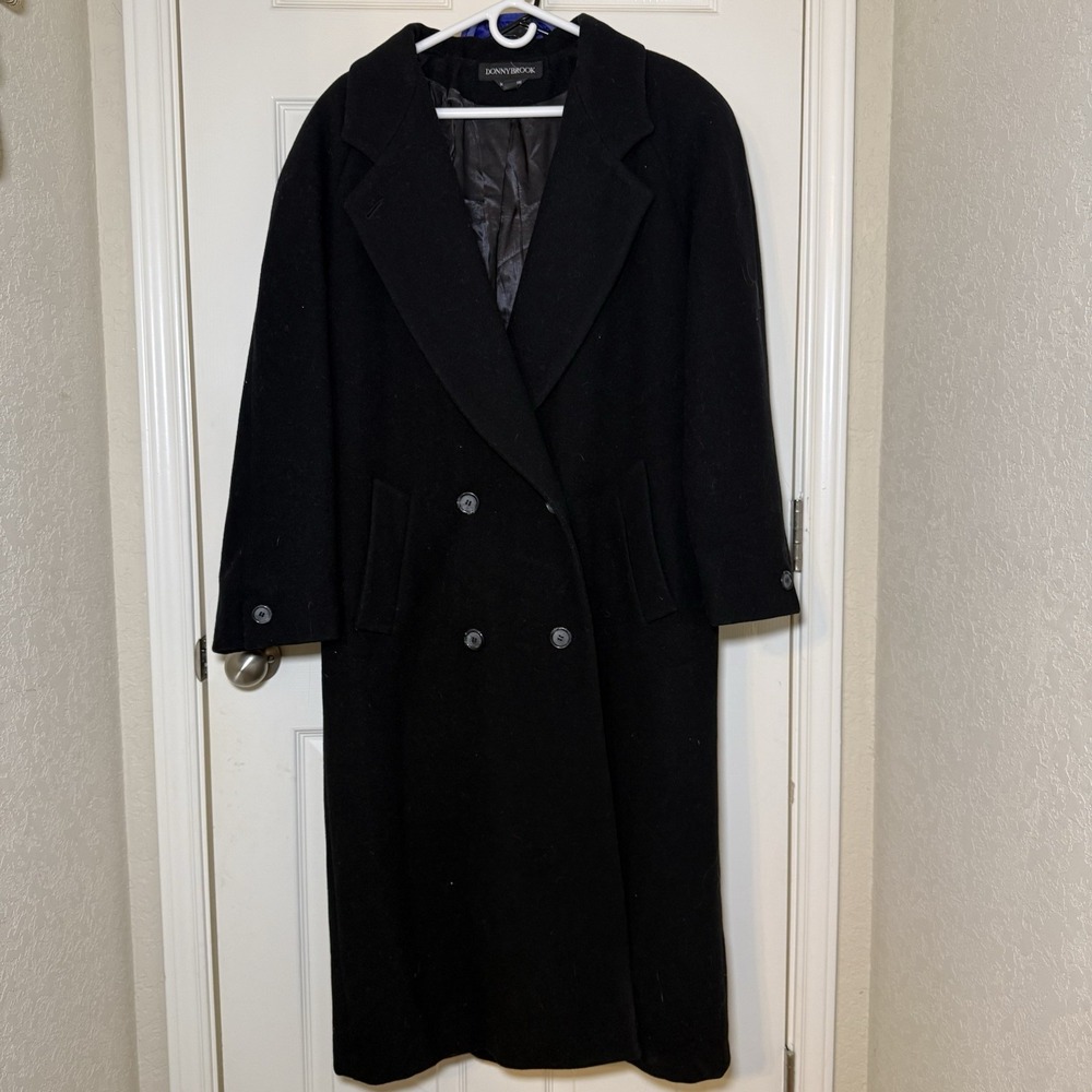 Donny Brook Black Wool Double‎ Breasted Lined Trench Coat Womens 14